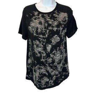 Mossimo Sweater  Women's Size L  Short Sleeve Knit Top  Black Floral